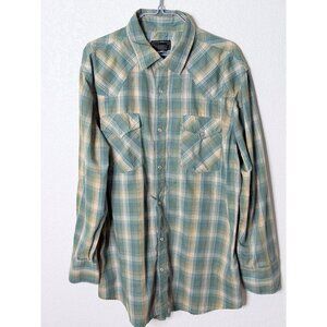 High Noon Western Pearl Snap Long sleeve Button Shirt‎ Mens  L Blue Plaid Cowboy